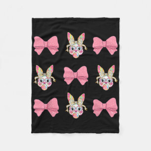 Cute Easter Bunny Face Coquette Bow Easter Day Gir Fleece Blanket