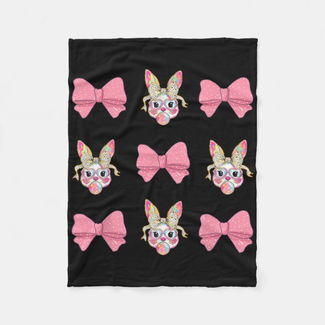 Cute Easter Bunny Face Coquette Bow Easter Day Gir Fleece Blanket (Front)