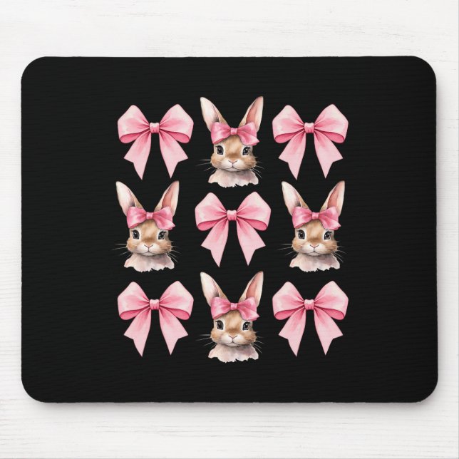 Cute Easter Bunny Face Coquette Bow Easter Day Gir Mouse Pad (Front)