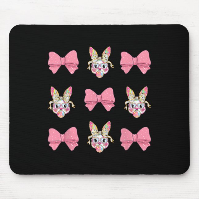 Cute Easter Bunny Face Coquette Bow Easter Day Gir Mouse Pad (Front)