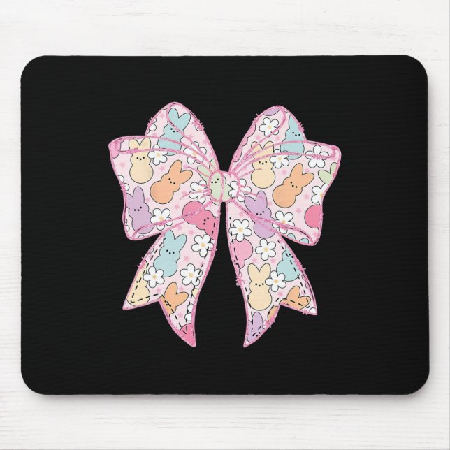 Cute Easter Bunny Face Coquette Bow Easter Day Gir Mouse Pad (Front)
