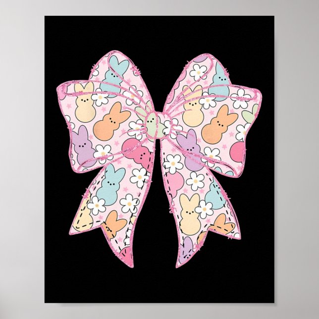 Cute Easter Bunny Face Coquette Bow Easter Day Gir Poster (Front)