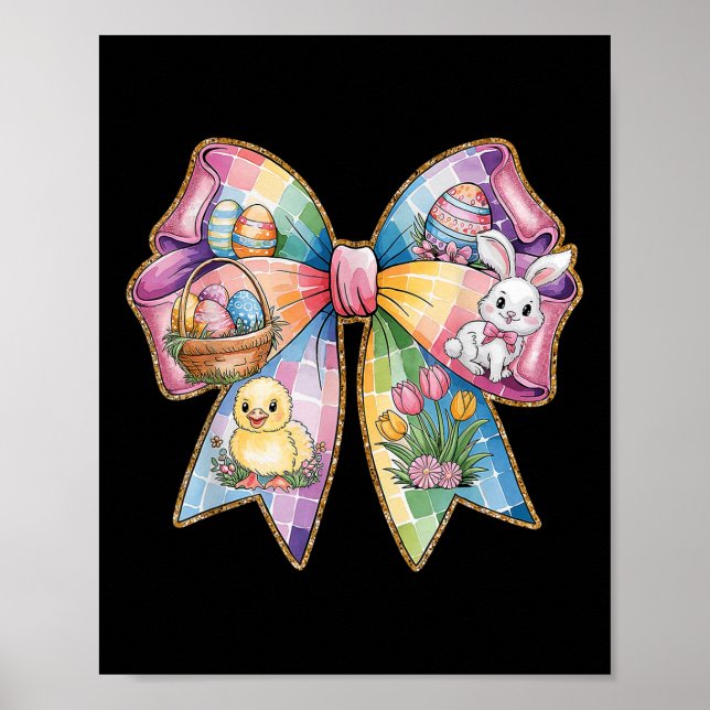 Cute Easter Bunny Face Coquette Bow Easter Day Gir Poster (Front)