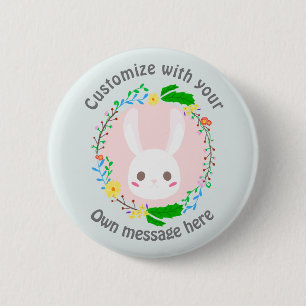 Cute Easter Bunny Face Flower Wreath Custom 6 Cm Round Badge