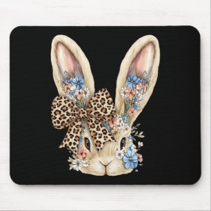 Cute Easter Bunny Face Leopard Bow Floral Rabbit F Mouse Pad