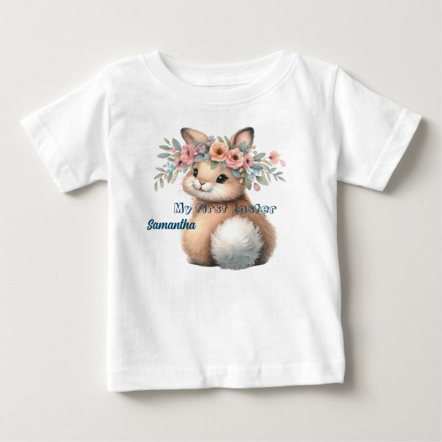 Cute Easter Bunny First Easter. Editable Baby T-Shirt (Front)