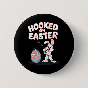 Cute Easter Bunny Fishing For Eggs Fun Holiday Art 6 Cm Round Badge
