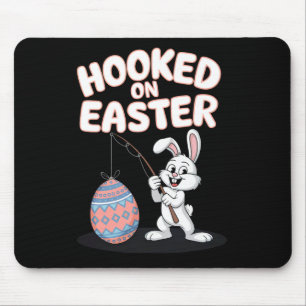 Cute Easter Bunny Fishing For Eggs Fun Holiday Art Mouse Pad