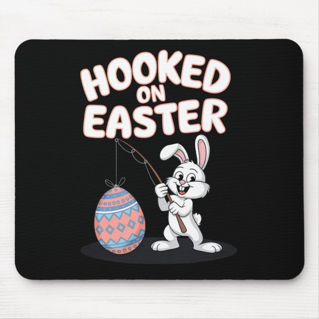 Cute Easter Bunny Fishing For Eggs Fun Holiday Art Mouse Pad (Front)