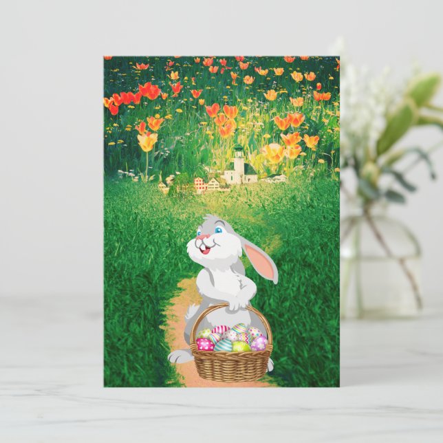 Cute Easter Bunny Flat Greeting Card (Standing Front)