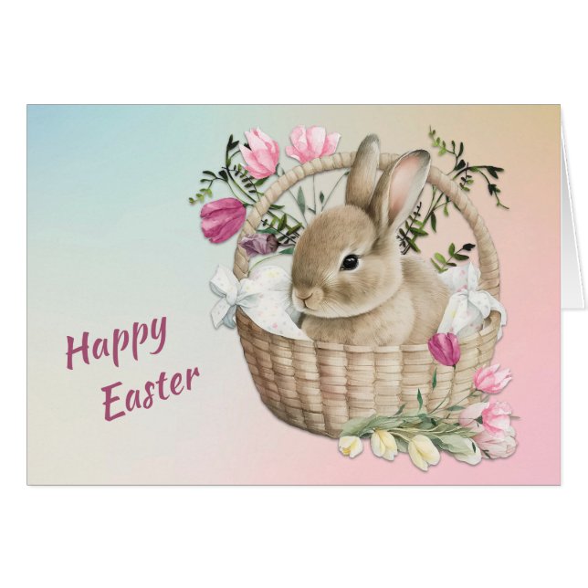 Cute Easter Bunny Floral Basket (Front Horizontal)