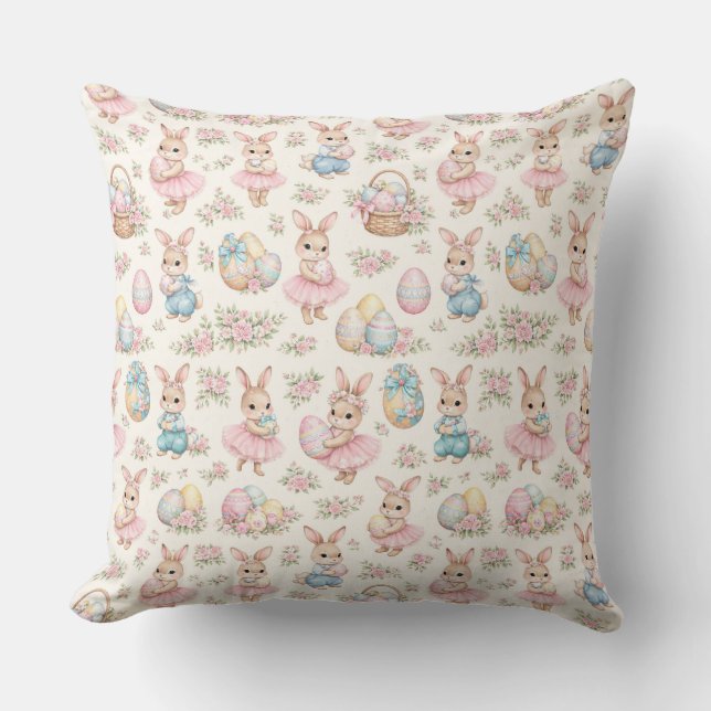 Cute Easter Bunny Floral Pattern - Pastel Spring  Cushion (Front)
