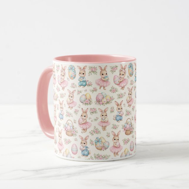 Cute Easter Bunny Floral Pattern - Pastel Spring Mug (Front Left)