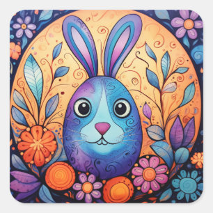 Cute Easter Bunny Floral Spring Square Sticker