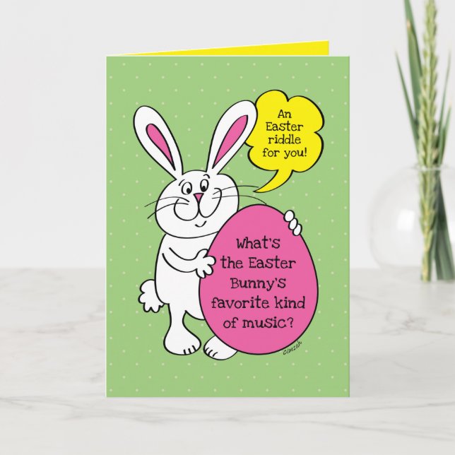 Cute Easter Bunny Funny Hip Hop Riddle For Kids Card (Front)