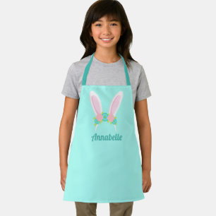 Cute Easter Bunny Girl Teal Custom Kids Apron