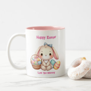 Cute Easter Bunny Girly Pink Customizable Two-Tone Coffee Mug