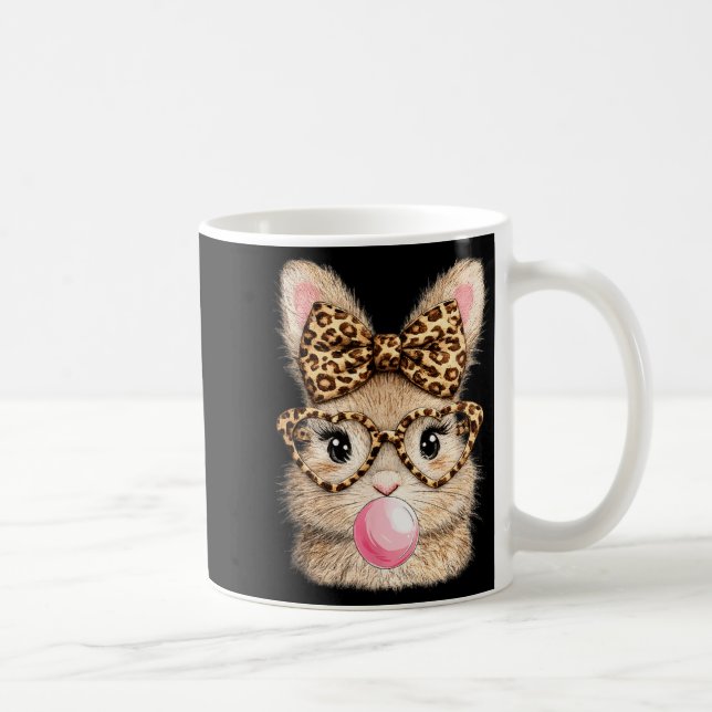 Cute Easter Bunny Glasses Leopard Coquette Bow Coffee Mug (Right)
