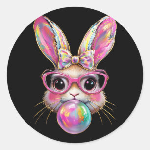 Cute Easter Bunny Gles Blowing Bubble Bunny Coquet Classic Round Sticker