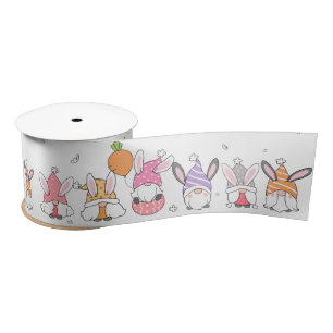 Cute Easter Bunny Gnomes Spring Flowers Eggs Satin Ribbon