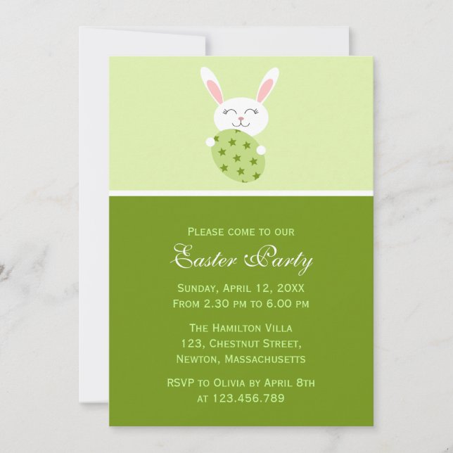 Cute Easter Bunny (Green) Invitation (Front)