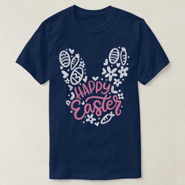 Cute Easter Bunny Happy Easter Day With Hearts Egg T-Shirt (Design Front)