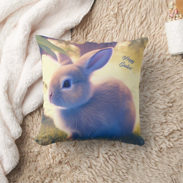 Cute Easter bunny, Happy Easter - personalizable   Cushion (Blanket)