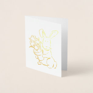 Cute Easter Bunny Hare with Flower Pot Foil Card