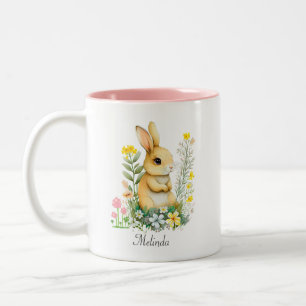Cute Easter Bunny & Heart Personalised Two-Tone Coffee Mug