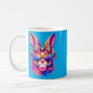 Cute Easter Bunny Heart Sungles Leopard Bow Bubble Coffee Mug