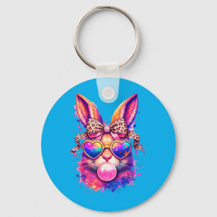 Cute Easter Bunny Heart Sungles Leopard Bow Bubble Key Ring