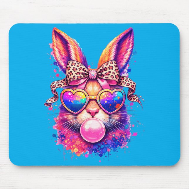 Cute Easter Bunny Heart Sungles Leopard Bow Bubble Mouse Pad (Front)