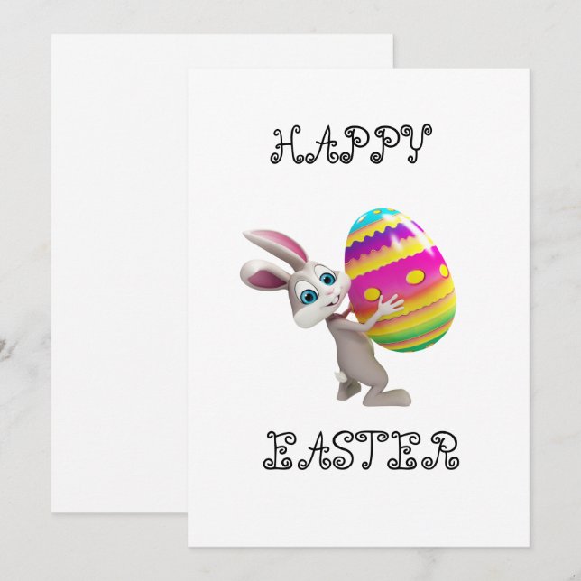 Cute Easter Bunny holding An Egg Easter Card (Front/Back)