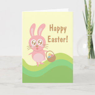 Cute Easter Bunny holding basket of eggs Holiday Card