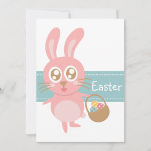 Cute Easter Bunny holding basket of eggs Invitation