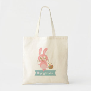 Cute Easter Bunny holding basket of eggs Tote Bag