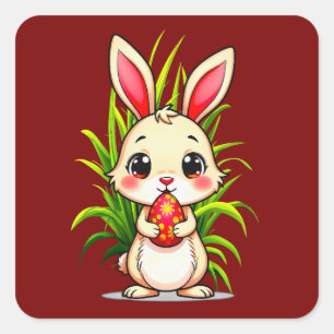 Cute Easter Bunny Holding Egg - Sticker