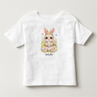 Cute Easter Bunny Holding Eggs with Flowers Toddler T-Shirt
