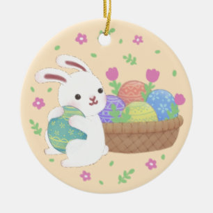 Cute Easter Bunny Illustration Ceramic Ornament