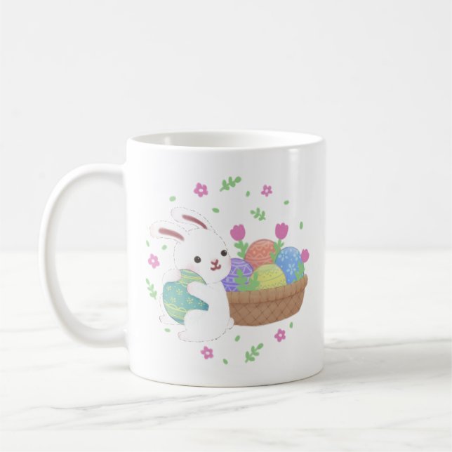 Cute Easter Bunny Illustration Coffee Mug (Left)