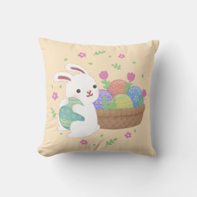 Cute Easter Bunny Illustration Cushion (Front)