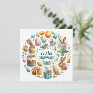 Cute Easter Bunny Illustration  Holiday Card