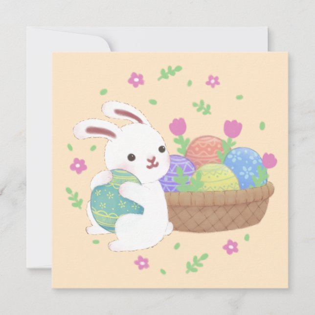 Cute Easter Bunny Illustration Invitation (Front)