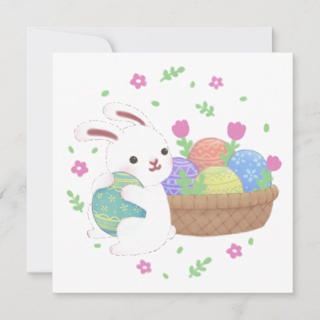 Cute Easter Bunny Illustration Invitation (Front)