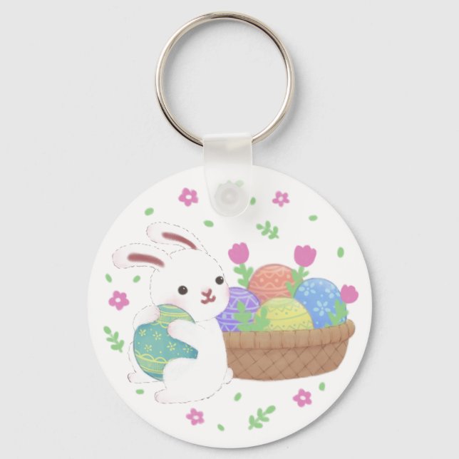 Cute Easter Bunny Illustration Key Ring (Front)
