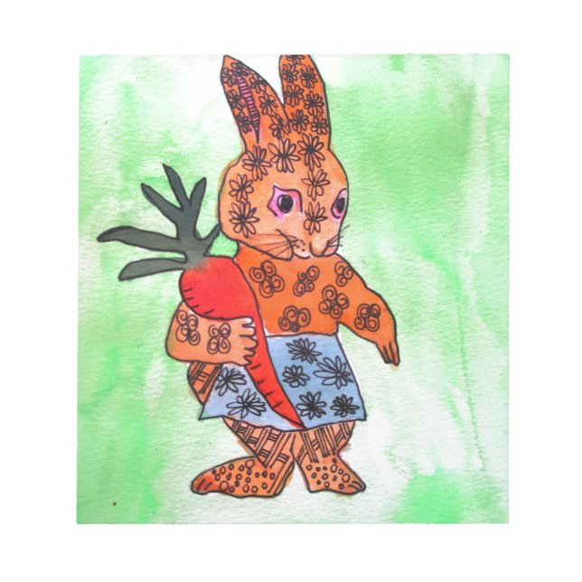 Cute Easter bunny illustration with orange carrot Notepad (Front)