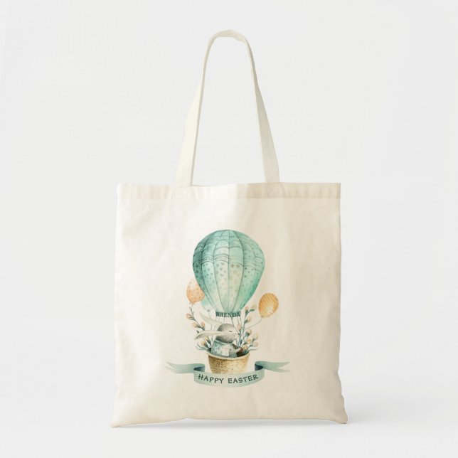Cute Easter bunny in a hot balloon Tote Bag (Front)