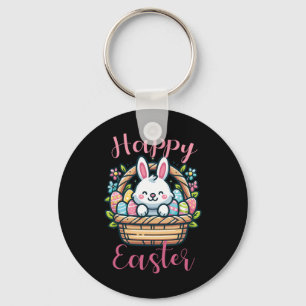 Cute Easter Bunny In Bysket With Eggs Key Ring