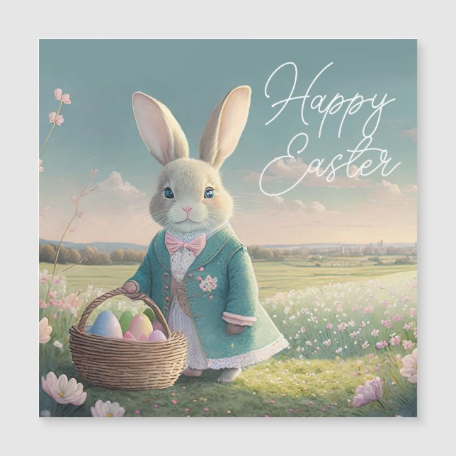 Cute Easter bunny in little blue jacket (Front)