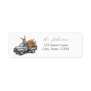 Cute Easter bunny in rustic vintage truck Return Address Label